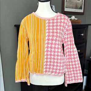 Dolan Pink and Yellow Crew Neck Sweater